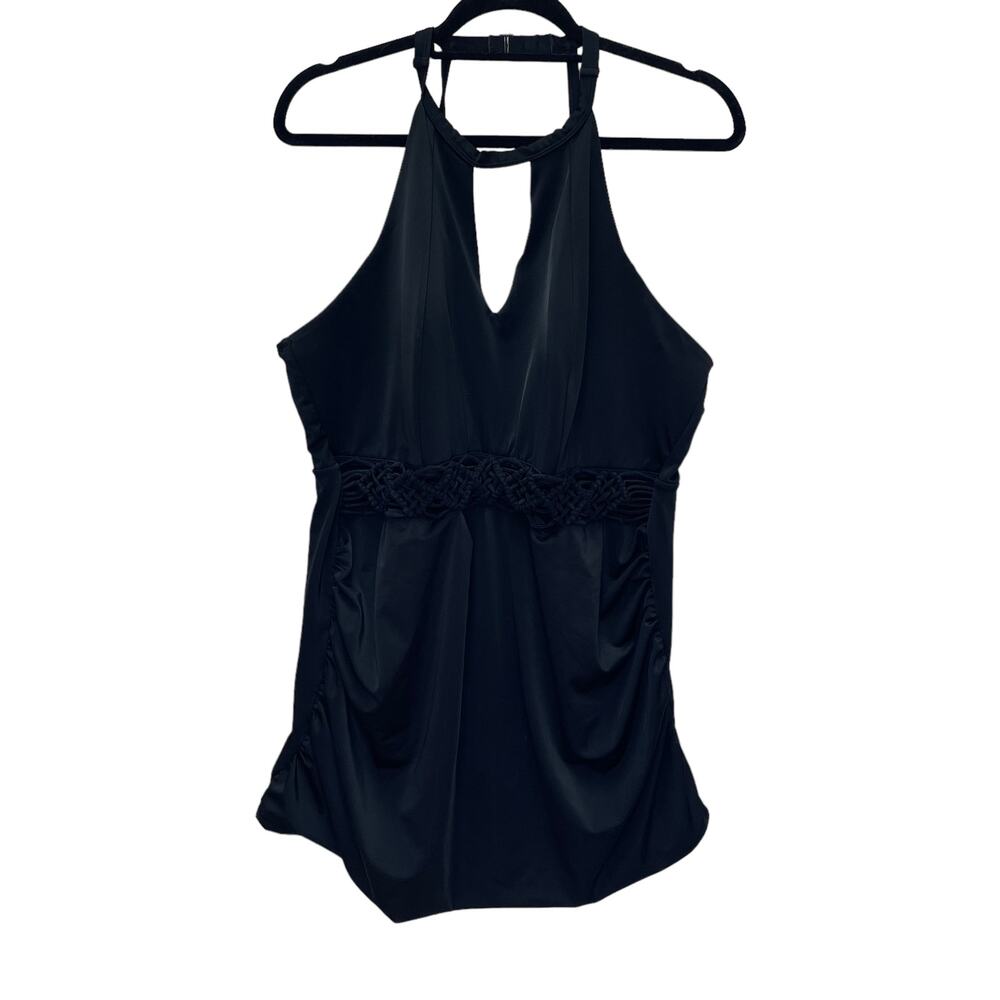 Cacique Swim Women's Tankini Top Size 26 Black Padded Halter Adjustable Straps